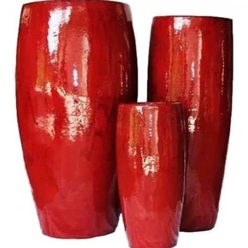 Jogo 3 Vasos Cermica Estilo Vietnamita Cone Cor De Vinho