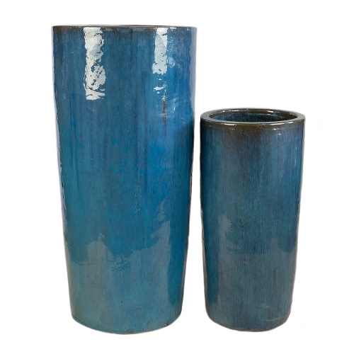 Vaso Vietnamita Cermica Importado Oceania Grande Azul D44cm x A95cm