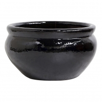 Bacia Vietnamita Cermica Importado Sanskrit Pequeno Preto D49cm x A28cm