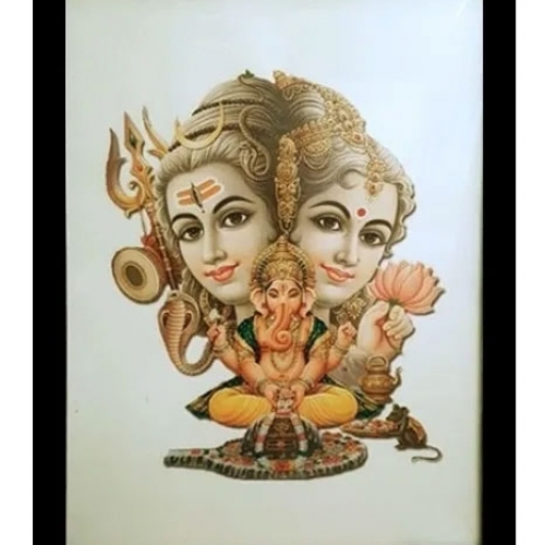 Quadro Decorativo 45x33 Cm Vidro Borda Preta Ganesha ndia