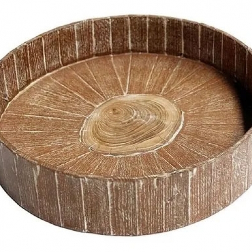 Bandeja Em Madeira Thai Redonda Grande 45 X 10 Cm